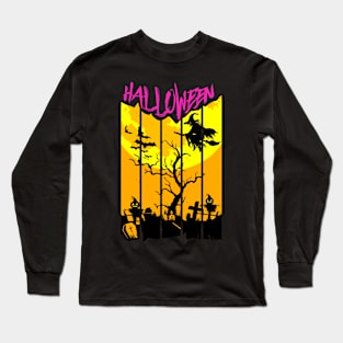 Halloween Witch On a Broom Long Sleeve T-Shirt